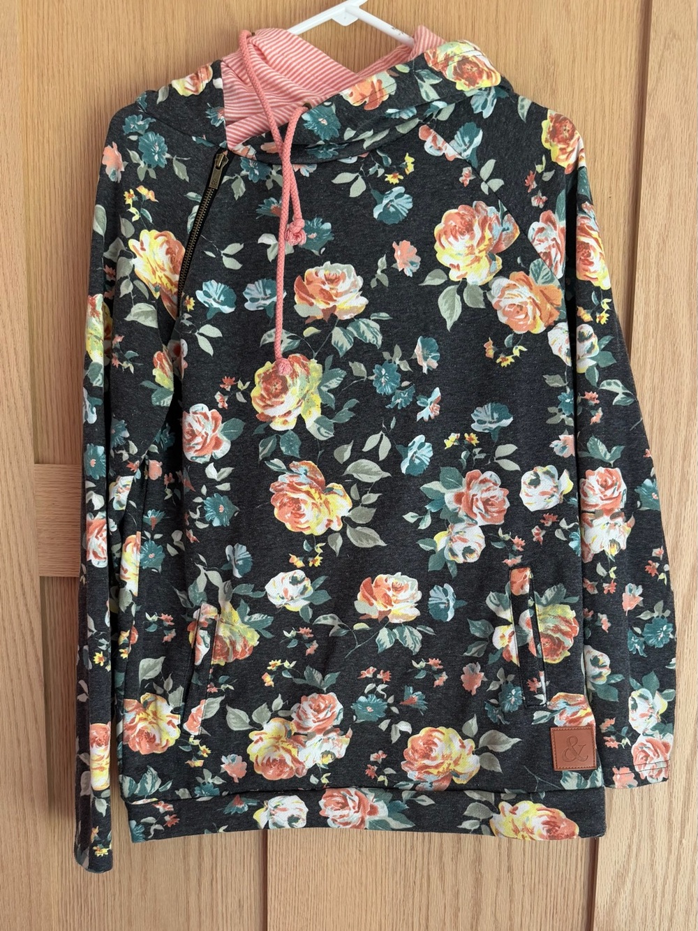 Floral Teddy Pullover Jacket - Black with Pink & Green Floral